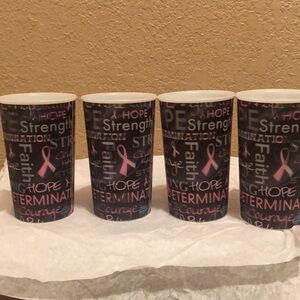 NWOT Sports Tissues LLC 3D Breast Cancer Awareness Plastic Tumblers.  Set of 4.